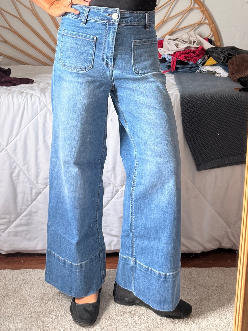 Oat New York Wide-Leg High-Rise Blue Jeans